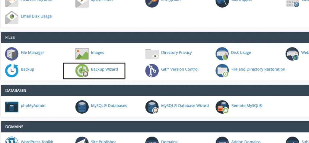 backup wizard cpanel
