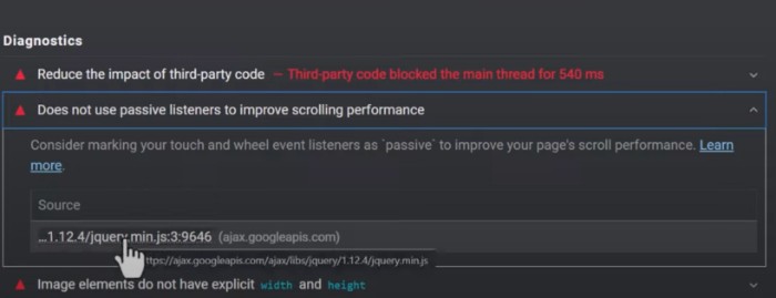 How to Fix 'Does not use passive listeners to Improve scrolling performance' 9