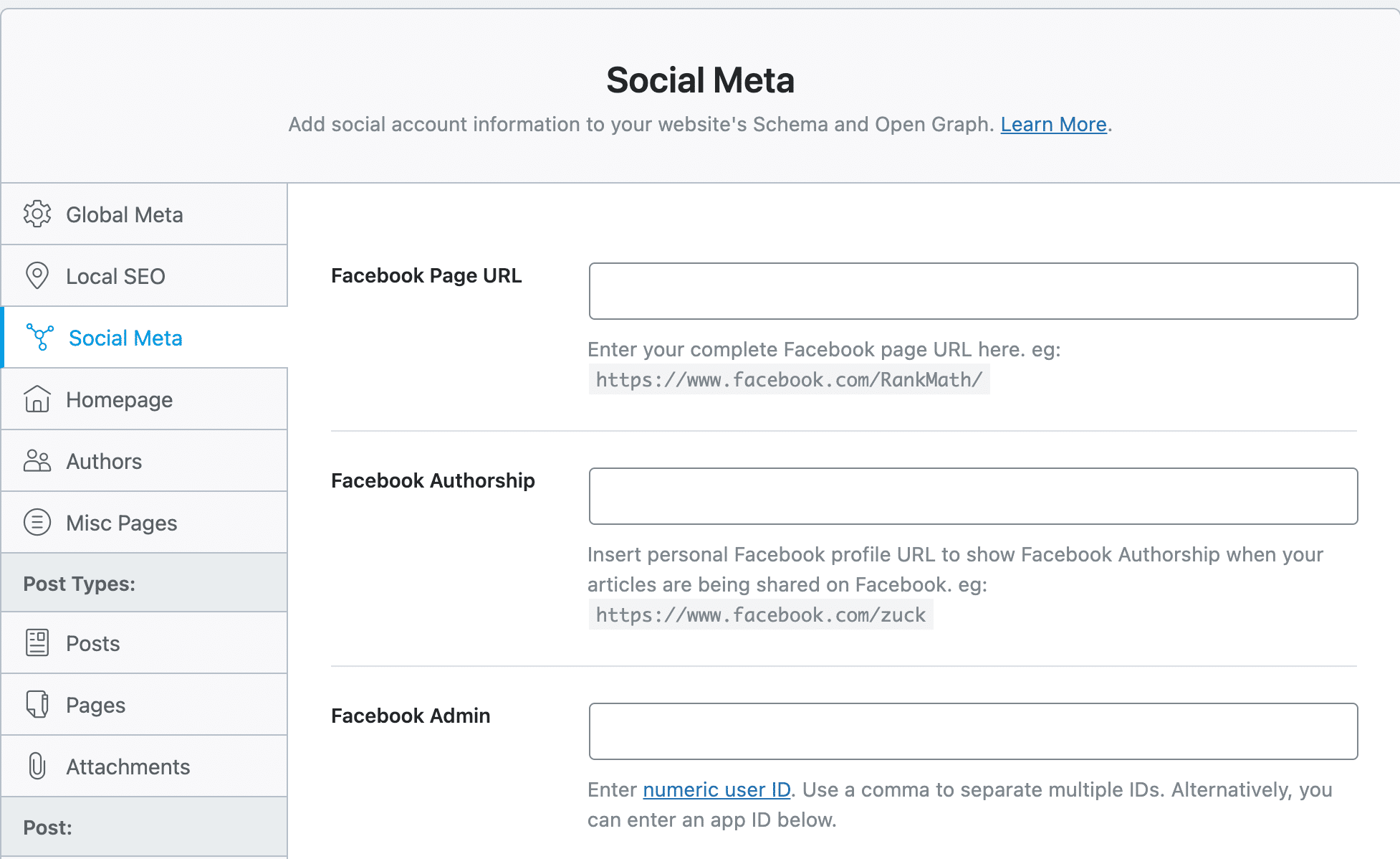 social meta settings