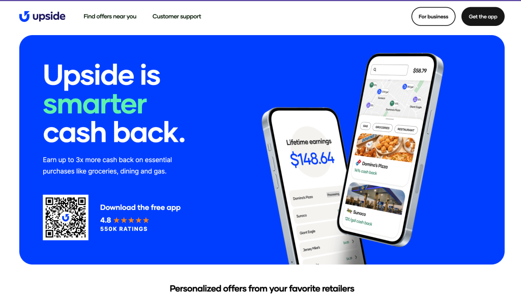 5. Upside &ndash; Gas, Grocery & Restaurant Cash Back