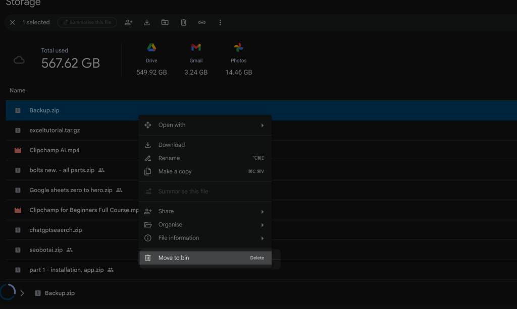 Move to bin google drive