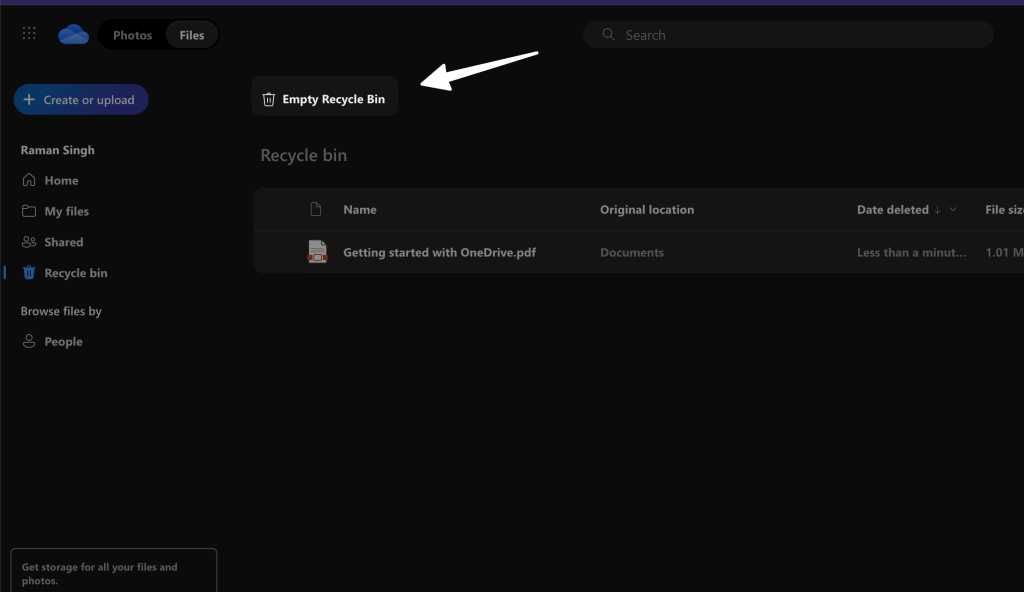 recycle bin on onedrive