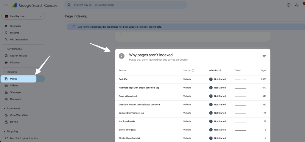 How to Fix “Page Indexed Without Content” in GSC (Steps) 6 screenshot showing Step 1: Find the affected URLs in the Page indexing report