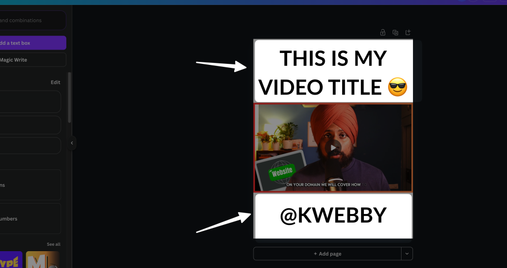 screenshot showing canva interface adding text and watermark