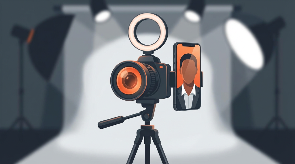 how I take professional headshot with an iphone using window light, neutral backdrop, and phone on tripod