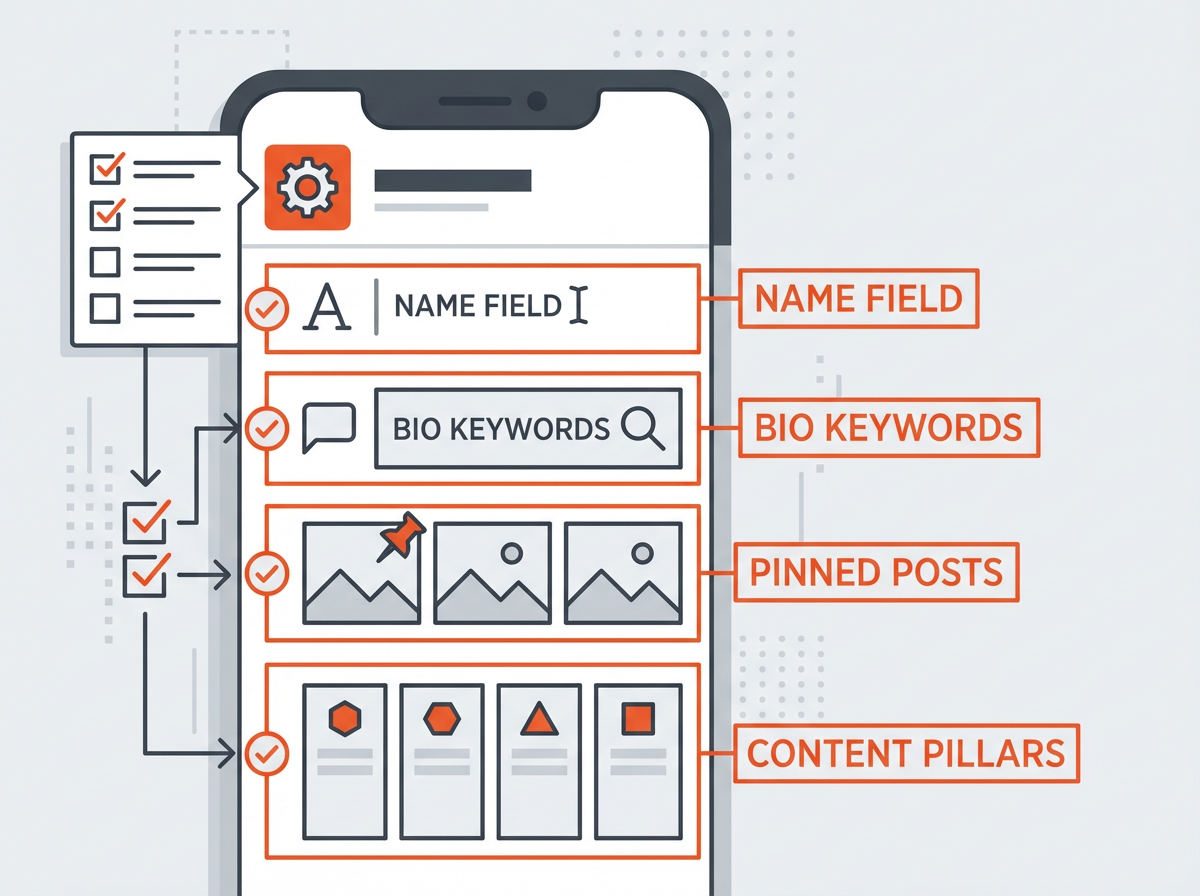 Instagram profile optimization checklist: name field, bio keywords, pinned posts, content pillars—How the Instagram Algorithm