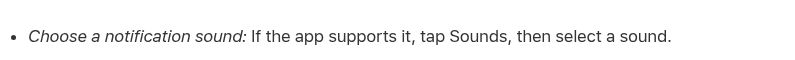 Apple Support documentation showing that choosing a notification sound depends on app support