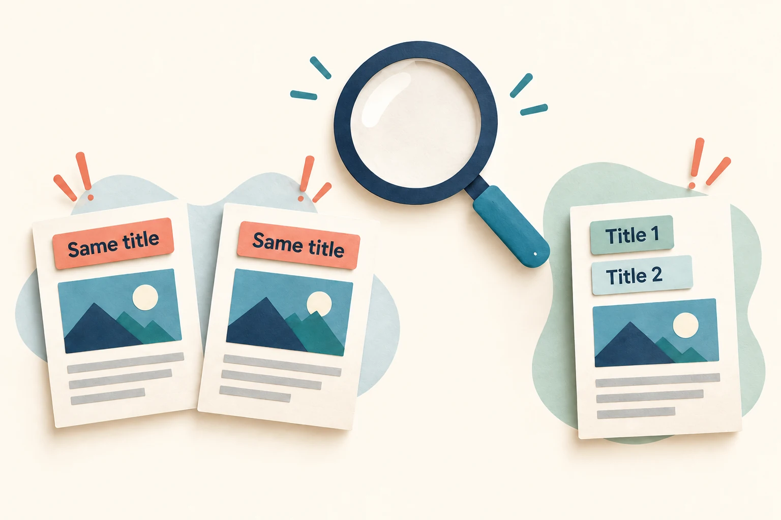 Conceptual illustration comparing two separate pages with the same title and one page containing two title labels