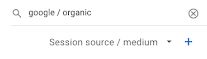 Google's published GA4 table example showing the Session source / medium dropdown and table search