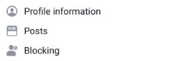Focused excerpt of Meta's published 2020 Privacy Checkup screen listing profile information, posts and blocking.