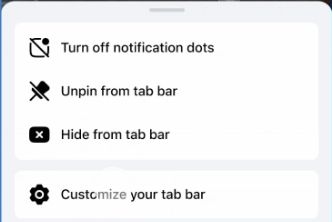 How to Hide Reels on Facebook and Reduce Unwanted Videos 3 Cropped Meta demo showing options for a navigation shortcut, including hiding it and customizing the tab bar