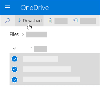 Microsoft's OneDrive web screenshot showing selected files and the Download command.