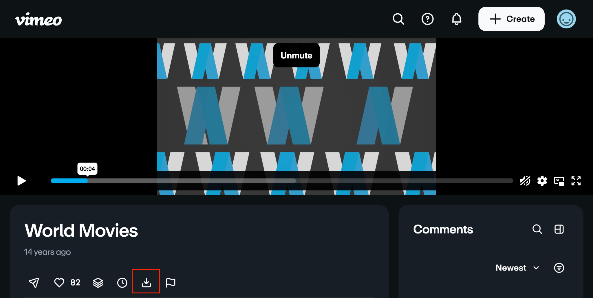 How to Download Videos From Websites Safely 3 Vimeo’s official video-page screenshot with the Download icon highlighted beneath the World Movies player.