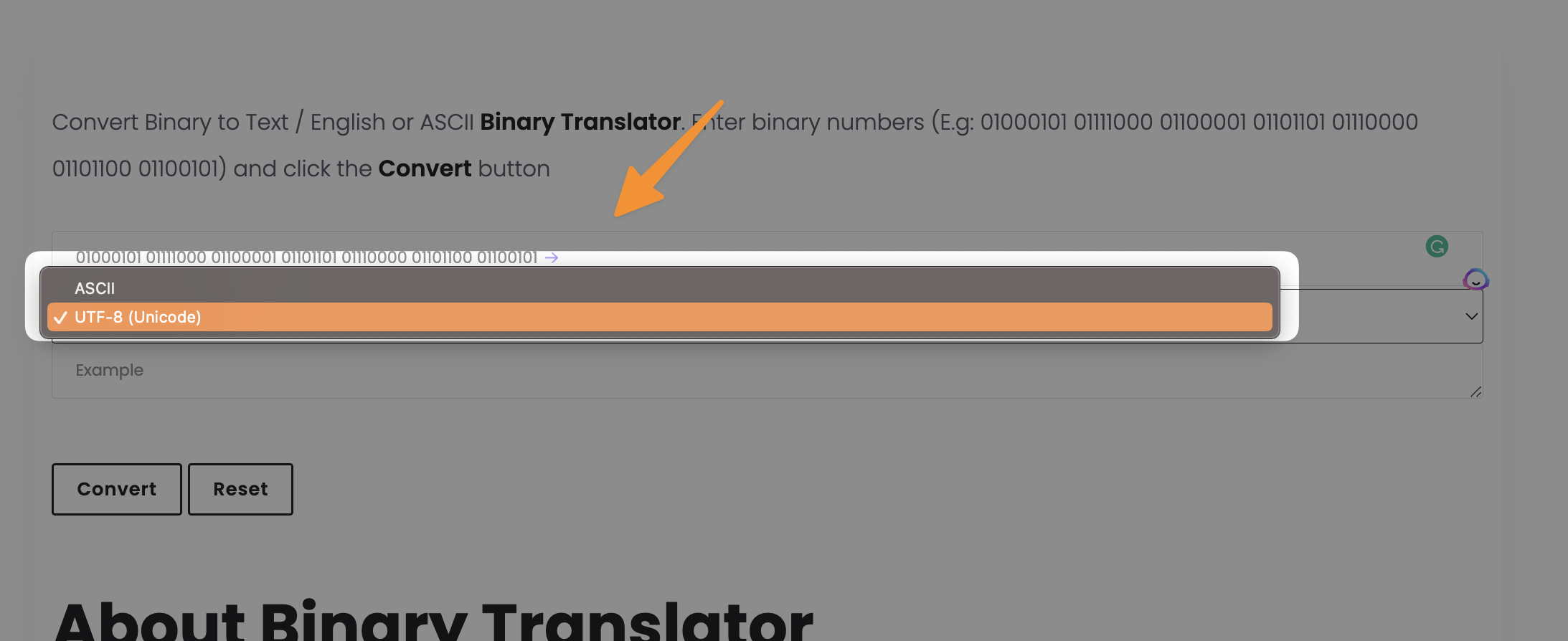 utf8 binary translator